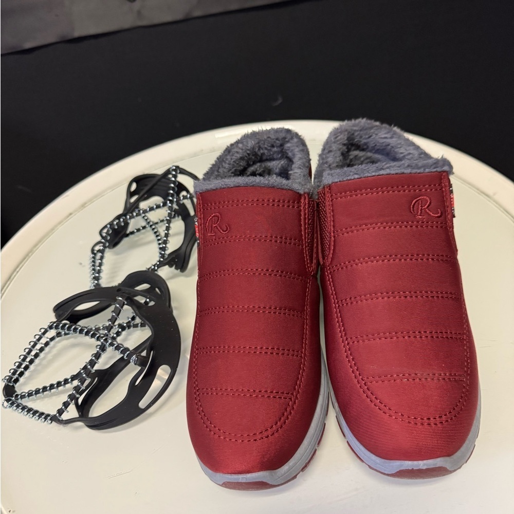 Women's Red Winter Boots with slip guards! Never be afraid to walk on Ice again! - Picture 2 of 7